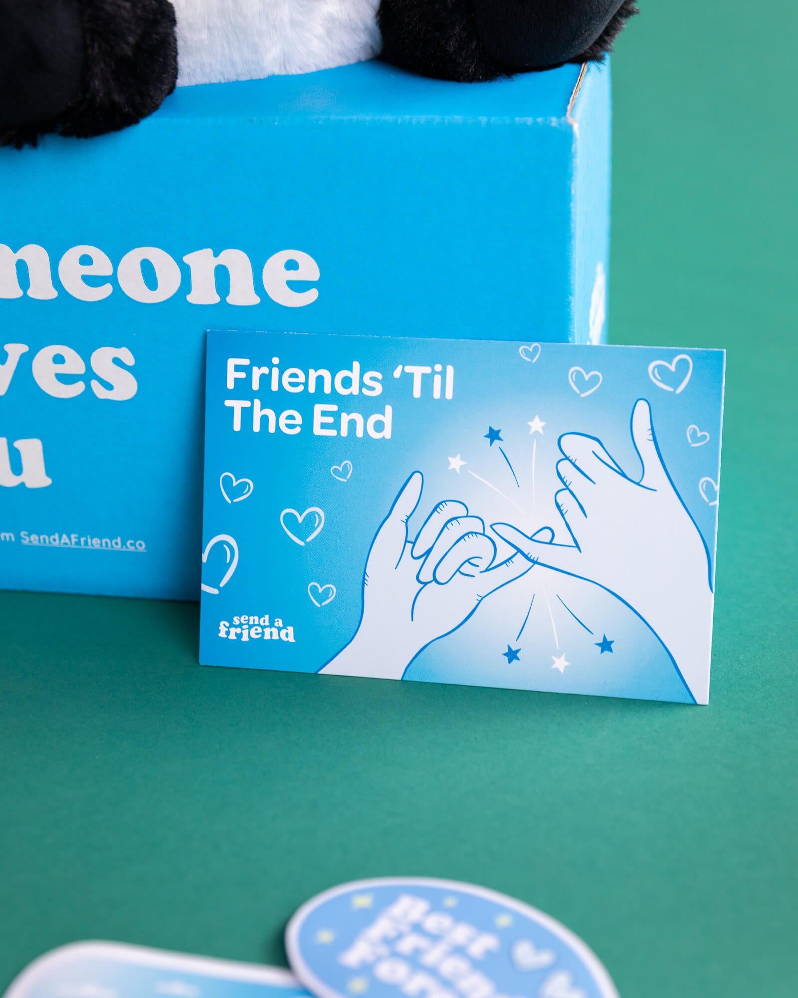 Photo of promotional card included in Friends Forever Bundle. Card reads: "Friends 'Til The End"