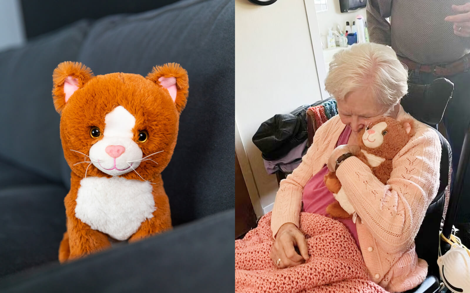 grandmother receiving kiwi the kitten care package