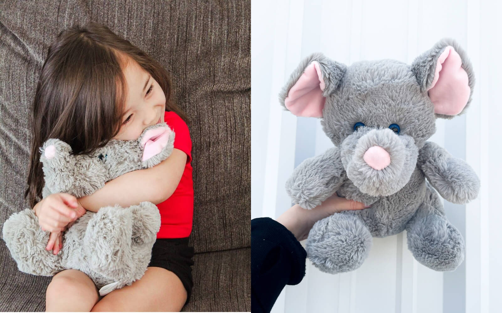little girl holding stuffed animal elephant