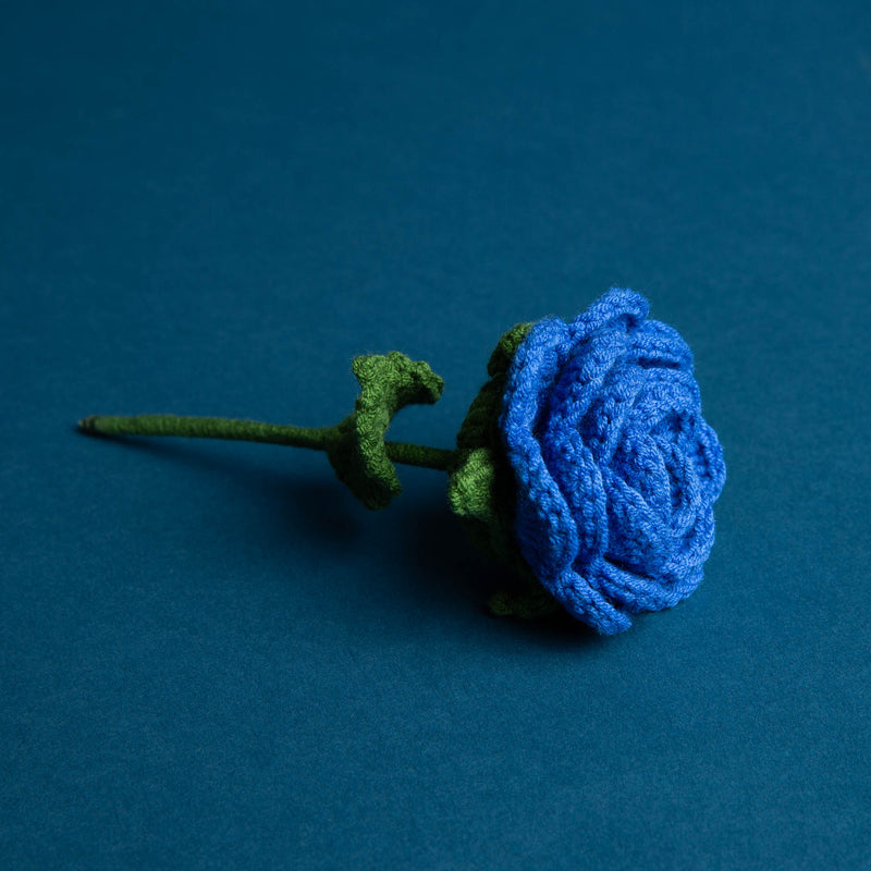 Blue Crochet Rose