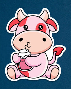 Photo of strawberry cow sticker on a blue background
